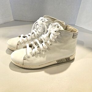Prada white leather high top tennis shoes size 38 size 7